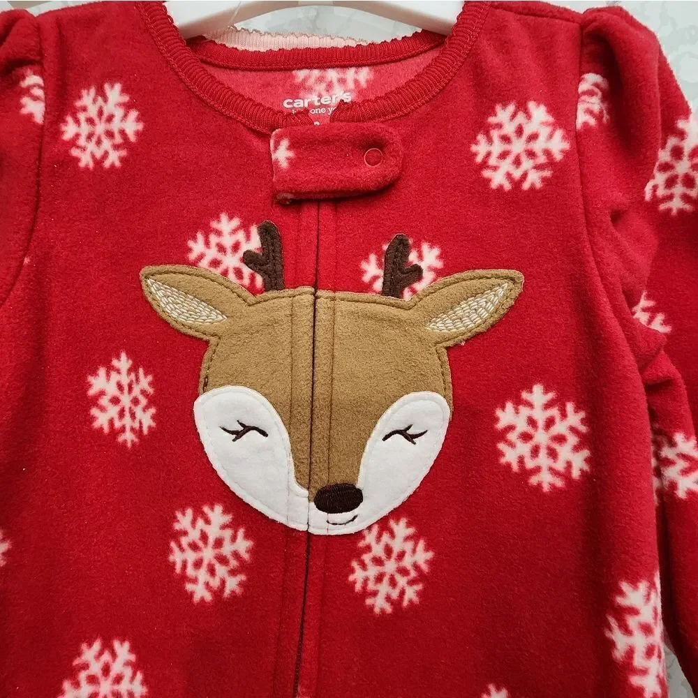 Carter’s Just One You Toddler Snowflake Reindeer/Santa Fleece Footed Pajama